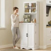 HOMCOM 71" Kitchen Pantry Cabinet, Freestanding Kitchen Hutch with 8 Door Shelves, Adjustable Shelf and Acrylic Doors, White(m-10)