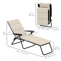 Outsunny Foldable Lounge Chair, Reclining Patio Sun Lounger with 6-Position Adjustable Back, Beige(m-3)