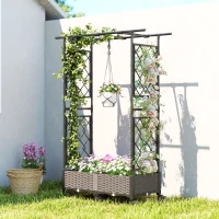 Outsunny Raised Garden Bed with Arch Trellis, Raised Bed for Garden on Wheels with Side Trellis for Climbing Plants, Flowers(m-8)