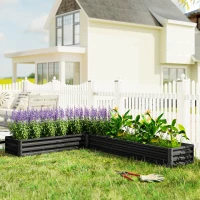 Outsunny L-Shaped Raised Garden Bed, 82" x 109" x 12" Galvanized Steel Planter Box with Multi-reinforced Rods for Vegetables, Flowers and Herbs, Black(m-10)