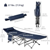 Outsunny Folding Camping Cot with Mattress & Pillow, Double Layer Oxford Heavy Duty Sleeping Cot with Carry Bag Blue(m-3)
