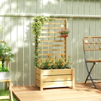 Outsunny Wooden Raised Garden Bed with Trellis, Outdoor Elevated Planter Box with Drainage Hole and Bed Liner(m-1)