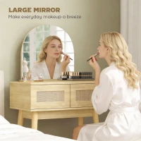 HOMCOM Vanity Desk, Makeup Vanity with with Mirror and 2 Drawers, Natural Wood(m-4)