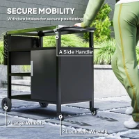 Outsunny Outdoor BBQ Stand with Foldable Side Table, Stainless Steel Top, Pizza Oven Table with Wheels Hooks Shelves(m-9)