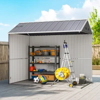 Outsunny 8.5' x 5.5' Metal Garden Storage Shed, Outdoor Tool Storage House with Lockable Door, Vents, Sloped Roof, Light Grey(m-8)