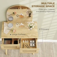 HOMCOM Vanity Desk, Makeup Vanity with with Mirror and 2 Drawers, Natural Wood(m-5)