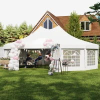 Outsunny 21' x 29' Wedding Event Party Tent High Peak Decagonal Outdoor Gazebo Canopy with Removable Walls White(m-9)