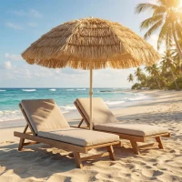 Outsunny 6FT Tiki Umbrella, Outdoor Hawaiian Style Patio Umbrella with 8 Ribs, Carry Bag, Outdoor Tiki Bar, Tropical Palapa(m-2)