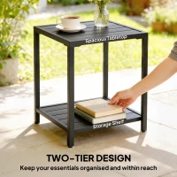 Outsunny Outdoor Coffee Table 2-Tier Patio Coffee Table with Storage Shelf, Adjustable Feet for Garden Balcony Poolside Black(m-4)