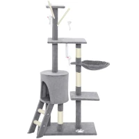 PawHut 53" Cat Tree Tower, Kitten Activity Centre with Scratching Posts, Condo, Perches, Ladder, Hammock, Dangling Toys, Grey(m-2)