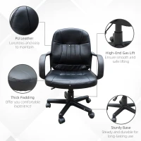 HOMCOM Desk Office Chair PU Leather Mid-Back Swivel Computer PC Adjustable Height Black(m-6)