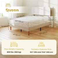 HOMCOM Queen Size Bed Frame with Adjustable Headboard Upholstered Platform Bed Frame with Wood Slat Support Noise Free White(m-3)