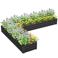 Outsunny L-Shaped Raised Garden Bed, 82" x 109" x 12" Galvanized Steel Planter Box with Multi-reinforced Rods for Vegetables, Flowers and Herbs, Black(m-11)