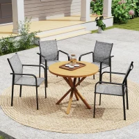Outsunny Stackable Patio Chairs Set of 4, Outdoor Dining Chairs with 20" Deep Seat, All Weather Breathable Mesh, Armrests, Grey(m-8)