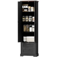 HOMCOM 71" Tall Kitchen Pantry Cabinet, Farmhouse Kitchen Storage Cabinet with 2 Drawer and Adjustable Shelves, Black(m-2)