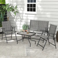 Outsunny Outdoor 4 Pieces Patio Furniture Set, Garden Set with Two Foldable Armchairs, a Loveseat & Glass Top Table, Mixed Grey(m-8)