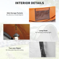 Outsunny 4 Person Camping Tent, Easy Pop Up Tent with Doors, Windows and Carry Bag, Automatic Setup Tent for Hiking, Orange(m-5)