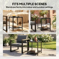 Outsunny Outdoor Coffee Table 2-Tier Patio Coffee Table with Storage Shelf, Adjustable Feet for Garden Balcony Poolside Black(m-9)