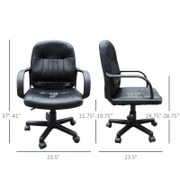HOMCOM Desk Office Chair PU Leather Mid-Back Swivel Computer PC Adjustable Height Black(m-3)