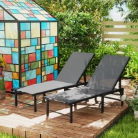 Outsunny Outdoor Lounge Chair Set of 2, 5-Position Reclining Outdoor Chaise Lounge Tanning Chair with Mesh Seat, Grey(m-8)