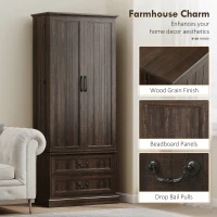 HOMCOM 72" LED Kitchen Pantry Cabinet, Buffet Storage Cabinet with 10 Door Shelves, 2 Drawers and Adjustable Shelves, Brown(m-7)