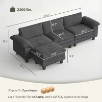 HOMCOM Sectional Sofa, L Shaped Couch with Deep Seat, Movable Ottoman and Pillow-top Armrests, Dark Gray(m-3)