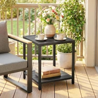 Outsunny Outdoor Coffee Table 2-Tier Patio Coffee Table with Storage Shelf, Adjustable Feet for Garden Balcony Poolside Black(m-1)