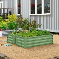 Outsunny Galvanized Raised Garden Beds, Outdoor Planter Box, Set of 2, for Flowers, Herbs and Vegetables, Light Green(m-10)