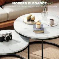 HOMCOM Modern Coffee Table Set of 2, Nesting Side Tables w/ Metal Base for Living Room Bedroom Office Marble White(m-4)