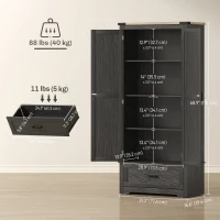 HOMCOM 69" Tall Farmhouse Kitchen Pantry Cabinet with 2 Doors, Drawer and Adjustable Shelves, Black and Brown(m-3)