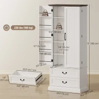 HOMCOM 72" LED Kitchen Pantry Cabinet, Buffet Storage Cabinet with 10 Door Shelves, 2 Drawers and Adjustable Shelves, White(m-3)
