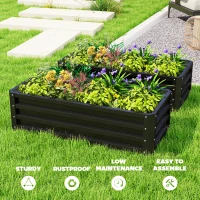 Outsunny Galvanized Raised Garden Beds, Outdoor Planter Box, Set of 2, for Flowers, Herbs and Vegetables, Black(m-7)