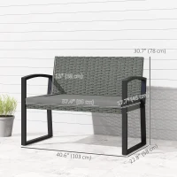 Outsunny 2 Seater Outdoor Bench, Rattan Garden Bench Loveseat with Cushion, Armrests, Steel Frame for Patio, Porch, Light Grey(m-3)