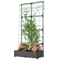 Outsunny 2PCS Plastic Planter Box with Trellis, Self-Watering Raised Garden Bed with Trellis and Netting(m-2)