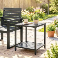 Outsunny Outdoor Coffee Table 2-Tier Patio Coffee Table with Storage Shelf, Adjustable Feet for Garden Balcony Poolside Black(m-8)