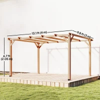 Outsunny 10' x 13' Wooden Pergola, Outdoor Pergola Gazebo Grape Trellis with Triangle Supports, Concrete Anchors, Nature Wood(m-3)