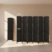 HOMCOM Room Divider, 6 Panel Folding Privacy Screen, 6FT Tall Portable Weave Partition Wall Divider for Bedroom, Coffee(m-3)