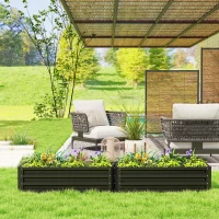 Outsunny Galvanized Raised Garden Beds, Outdoor Planter Box, Set of 2, for Flowers, Herbs and Vegetables, Black(m-9)