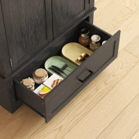 HOMCOM 69" Tall Farmhouse Kitchen Pantry Cabinet with 2 Doors, Drawer and Adjustable Shelves, Black and Brown(m-10)