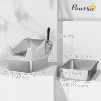 PawHut Cat Litter Box Stainless Steel with Metal Litter Scoop, Never Absorbs Odors, Anti Leakage, 17" x 13" x 10", Grey(m-3)
