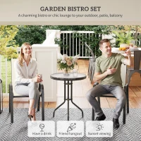 Outsunny 3 Pieces Bistro Set, Small Patio Furniture Set with Stackable Mesh Chairs, Glass Table for Garden, Balcony, Beige(m-4)