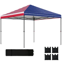 Outsunny 10 x 10 ft Pop Up Canopy Tent with One Push Setup, Outdoor Portable Instant Canopy Shelter w/ Roller Bag, American Flag(m-11)