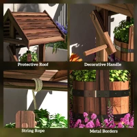 Outsunny Wood Wishing Well Outdoor Wooden Planter with Hanging Bucket and Drainage Hole for Garden, Patio, Backyard, Tan(m-7)