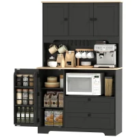 HOMCOM Kitchen Pantry Cabinet, 64" Tall Kitchen Hutch with 3 Cabinets, 2 Drawers, Adjustable Shelves, Microwave Stand, Black(m-2)