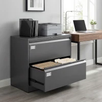 HOMCOM Lateral Filing Cabinet with 2 Drawers, Lockable Steel File Cabinet for A4/Letter/Legal Size Files, Black(m-8)