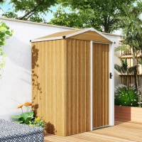 Outsunny 4.5 x 3ft Outdoor Storage Shed, Waterproof Metal Garden Shed with Lockable Door for Backyard, Patio, Lawn, Wood Grain(m-10)