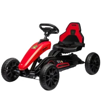 Aosom Pedal Go Kart for Kids, Pedal Car with Swing Axle, Adjustable Bucket, Handbrake, 4 EVA Wheels Powered Ride, Indoor Foot Racer, for 3-8 Years Old, Red(m-2)