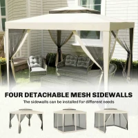 Outsunny 10' x 10' Canopy Tent, Party Tent with Mesh Netting and Double Tier Roof for Backyard, Garden, Patio, Outdoor, Beige(m-7)