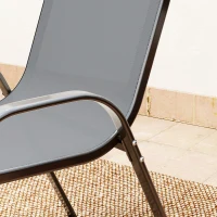 Outsunny 3 Pieces Bistro Set, Small Patio Furniture Set with Stackable Mesh Chairs, Glass Table for Garden, Balcony, Dark Grey(m-9)