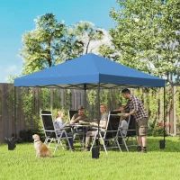 Outsunny 10 x 10 ft Pop Up Canopy Tent with One Push Setup, Outdoor Portable Instant Canopy Shelter w/ Roller Bag, Dark Blue(m-2)